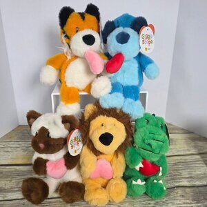 Valentines Day Giggle Scape Plush Set Of 5 Stuffed Animals Tiger Lion Bear Dog A